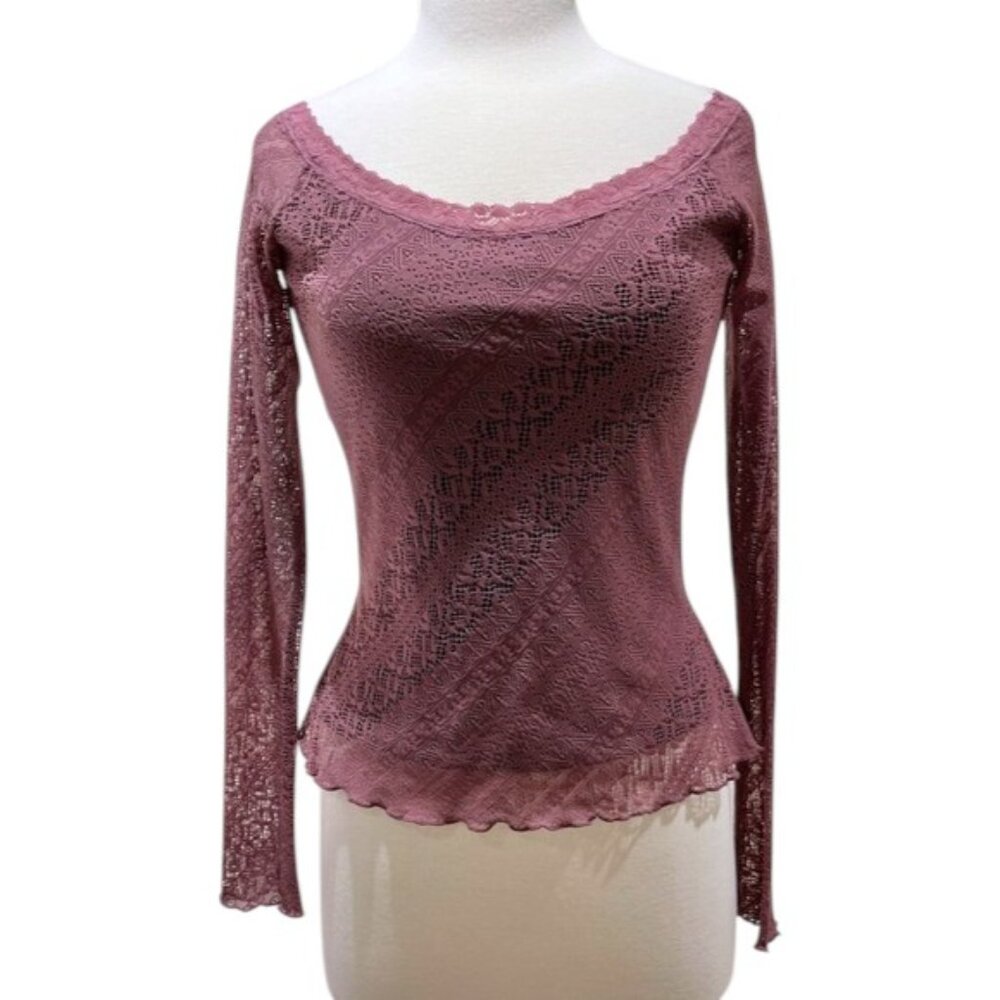 Betsey Johnson Y2K VINTAGE Purple Lace Long-Sleeve Top BLACK LABEL